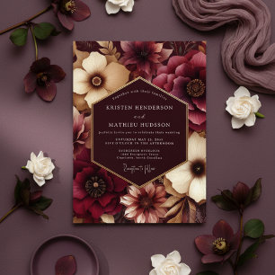 Convite Casamento Floral Temperamental Borgonha