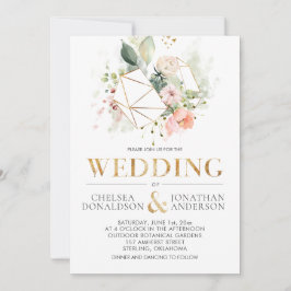 Convite Casamento Floral Terarium Peach Pink Watercolor