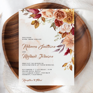 Convite Casamento Floral Terracota Burgundy Rústico Código