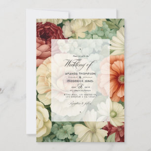 Convite Casamento Floral Terracota, Marfim e Verde Sage