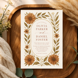 Convite Casamento Floral Terracota Rústico Boho