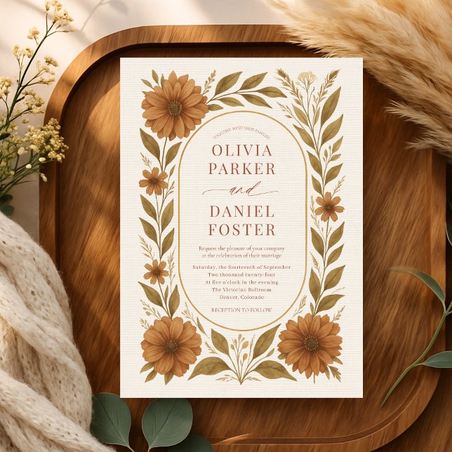 Convite Casamento Floral Terracota Rústico Boho (Criador carregado)