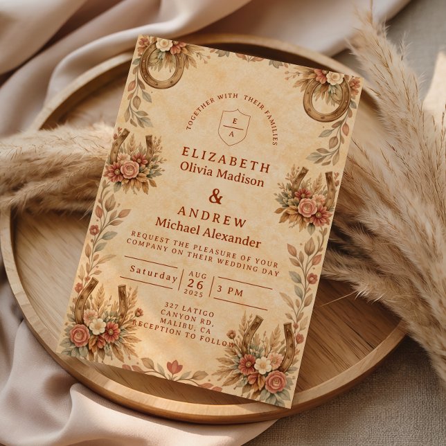 Convite Casamento Floral Terracota Western (Criador carregado)