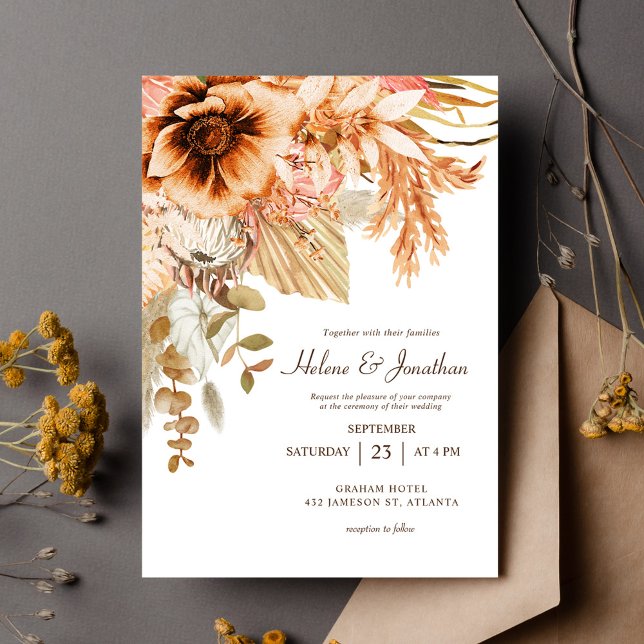 Convite Casamento Floral Terracotta de Queda Elegante (Elegant Fall Floral Terracotta Wedding Invitation)