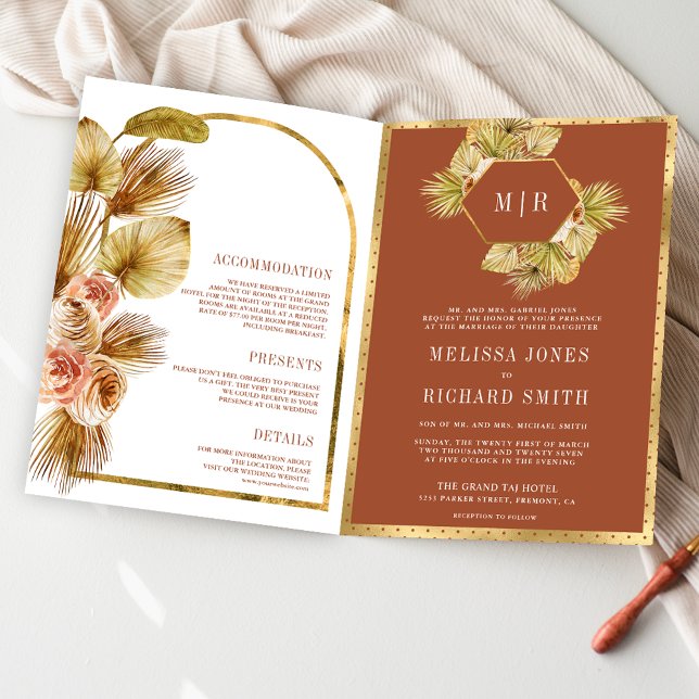 Convite Casamento Floral Terroso Boho Código QR Terracota (Criador carregado)