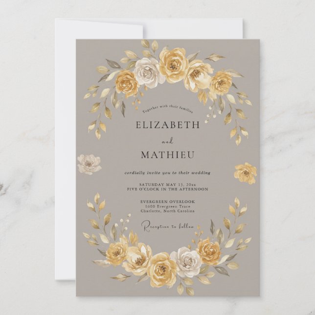 Convite Casamento Floral Terroso Dourado (Frente)