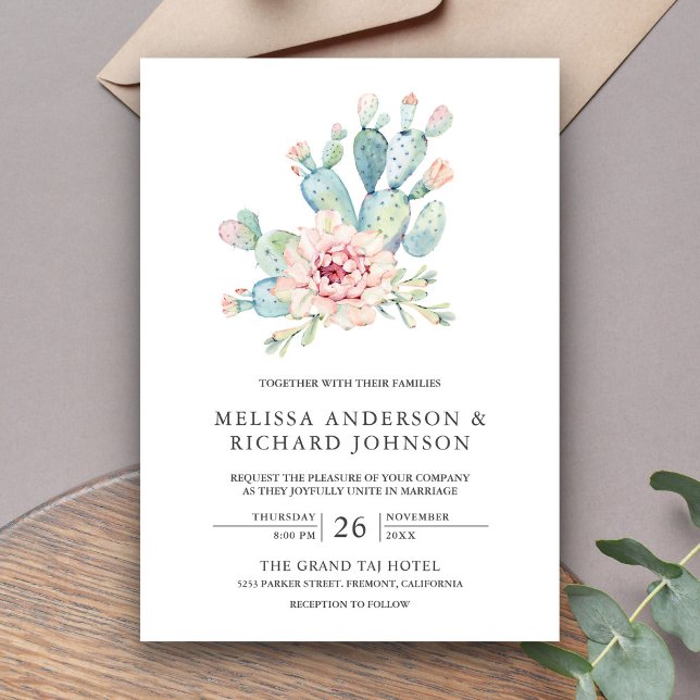 Convite Casamento Floral Terroso e Cacto do Deserto (Criador carregado)