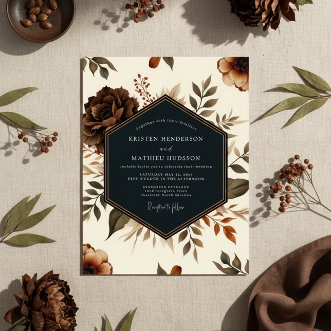 Convite Casamento Floral Terroso Marrom (Criador carregado)
