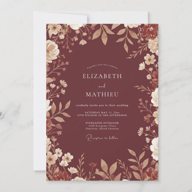 Convite Casamento Floral Terroso Marrom (Frente)