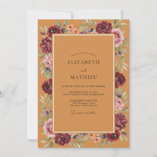 Convite Casamento Floral Terroso Outonal Borgonha