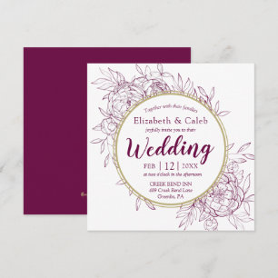 Convite Casamento Floral Toile de Peônia Rosa Fúcsia e Dou