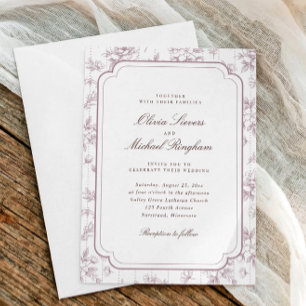 Convite Casamento Floral Toile de Rosa Vintage Rosa Malva