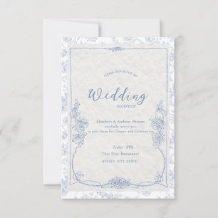 Convite Casamento Floral Toile Francês Azul Empoeirado