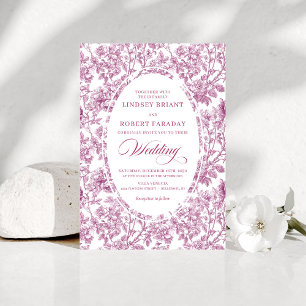 Convite Casamento Floral Toile Rosa Fuchsia Elegante Doura
