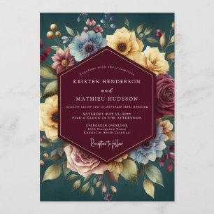 Convite Casamento Floral Tonalidade Jóia Borgonha