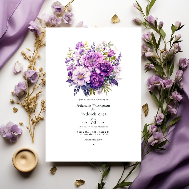Convite Casamento Floral Tons de Roxo (Criador carregado)