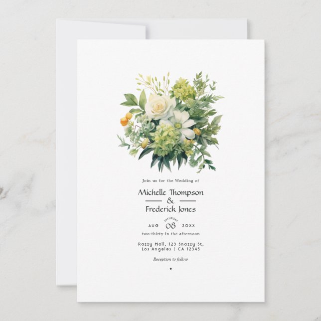 Convite Casamento Floral Tons de Verde (Frente)