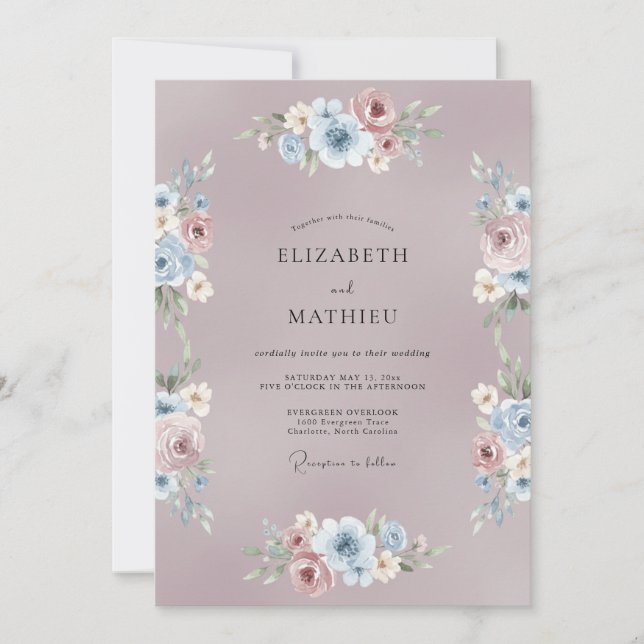 Convite Casamento Floral Tranquilo Malva (Frente)