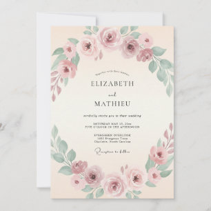 Convite Casamento Floral Tranquilo Rosa Bege