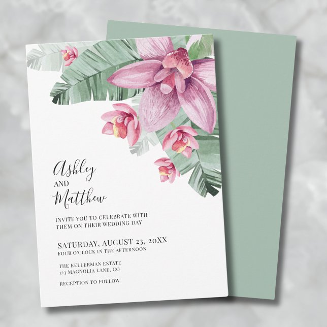 Convite Casamento Floral Tropical (Modern Floral Tropical Wedding Invitation)