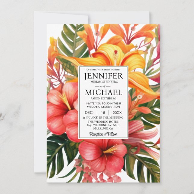 Convite CASAMENTO Floral Tropical All-In-One (Frente)