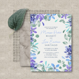 Convite Casamento Floral tropical azul
