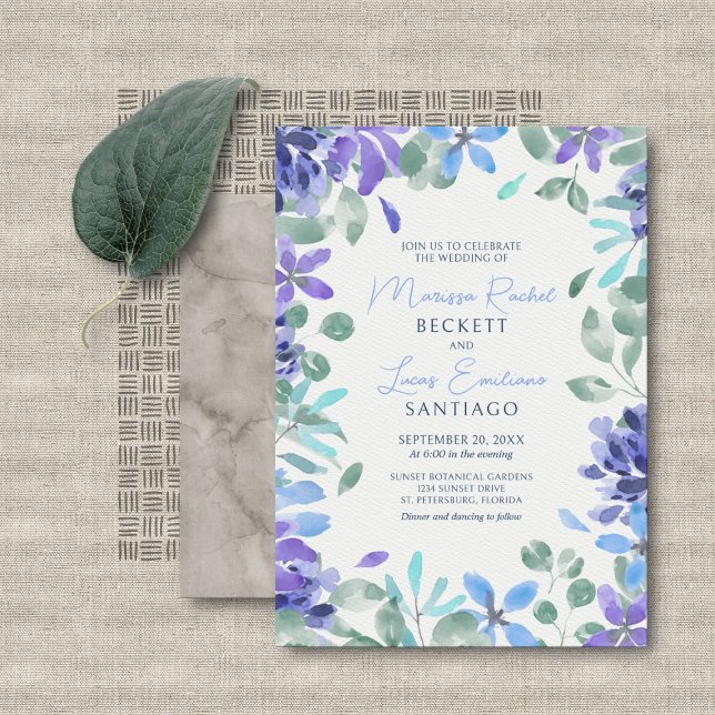Convite Casamento Floral tropical azul (Criador carregado)