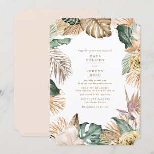 Convite Casamento Floral Tropical Botânico Dourado Rosa