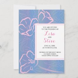 Convite Casamento Floral Tropical com Azul-Anil e Rosa