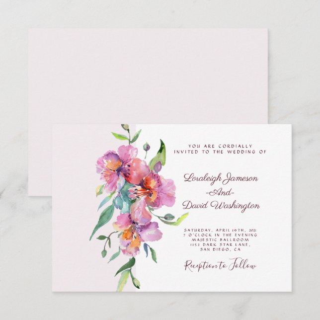 Convite Casamento floral tropical cor-de-rosa personalizad (Frente/Verso)
