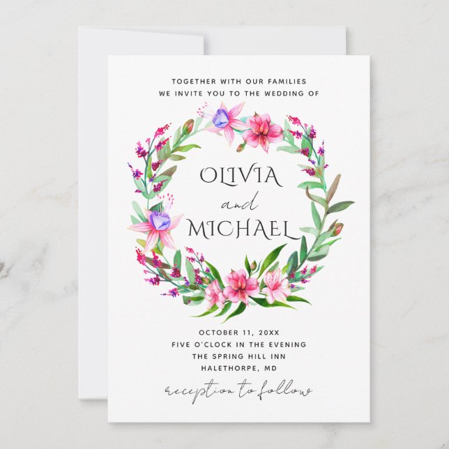 Convite Casamento floral tropical de aquarela. Flores do H (Frente)