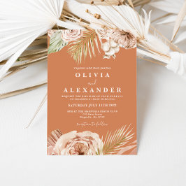 Convite Casamento Floral Tropical e Palma em Terracota Boh