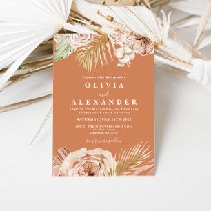 Convite Casamento Floral Tropical e Palma em Terracota Boh