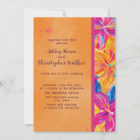 Casamento Floral Tropical Laranja Rosa em Aquarela