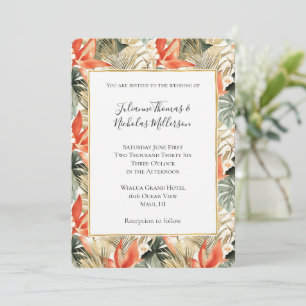 Convite Casamento Floral Tropical Orange Anthurium