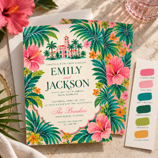 Convite Casamento Floral Tropical Retro de Palm Beach