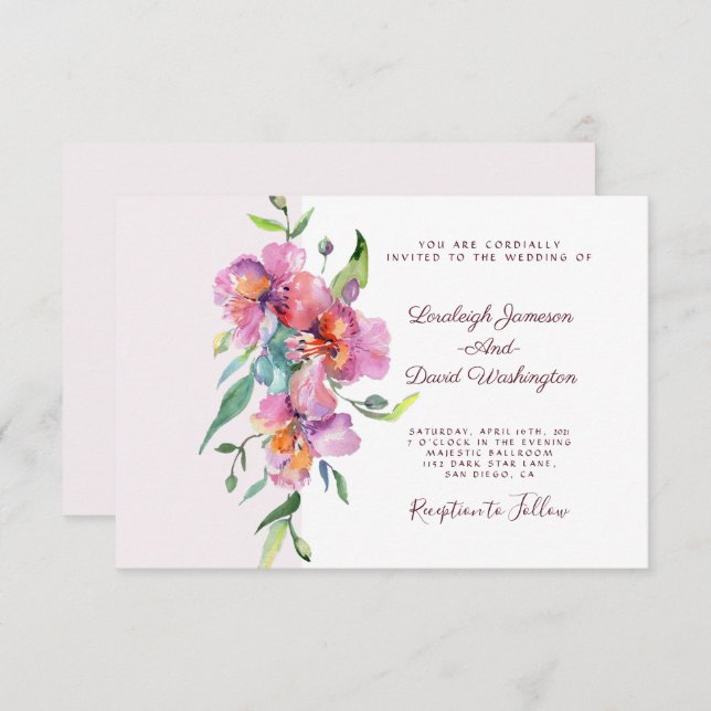 Convite Casamento floral tropical rosa (Frente/Verso)