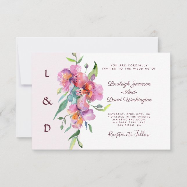 Convite Casamento floral tropical rosa (Frente)