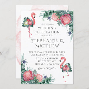 Convite Casamento Floral Tropical Rosa Flamingo Peony