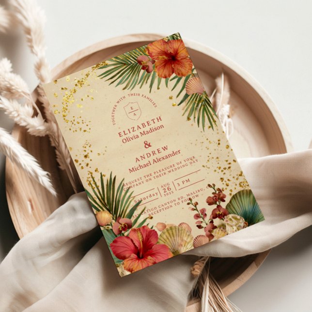 Convite Casamento Floral Tropical Vintage (Criador carregado)
