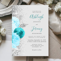 Casamento Floral Turquesa Chic Prateado Brilho Cin