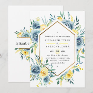 Convite Casamento Floral Turquesa e Amarelo