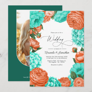 Convite Casamento Floral Turquesa e Coral
