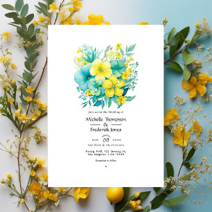 Convite Casamento Floral Turquesa e Limão