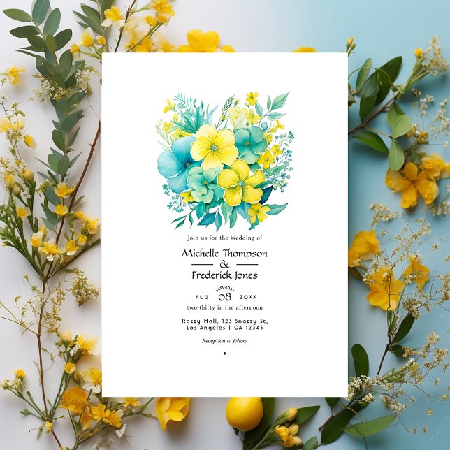Convite Casamento Floral Turquesa e Limão (Criador carregado)