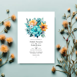Convite Casamento Floral Turquesa e Pátina