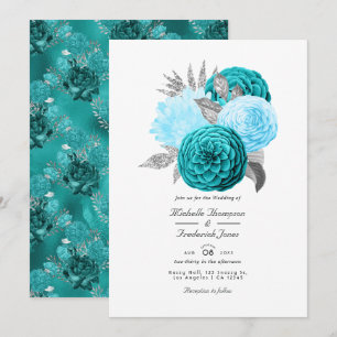 Convite Casamento Floral Turquesa e Prata