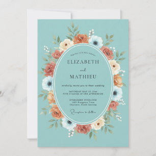 Convite Casamento Floral Turquesa em Flor