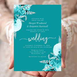 Convite Casamento Floral Turquesa Prata