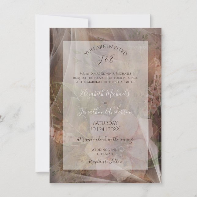 Convite Casamento Floral Vellum Mal-humorado (Frente)